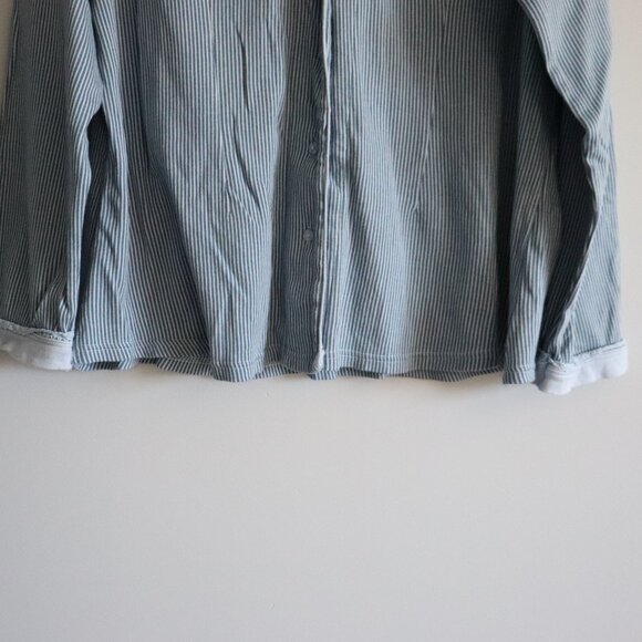 Simon Chang Womens‎ Blue Sz XL Striped Buttoned Cotton Lace Pj Long Sleeve Top - Picture 10 of 12